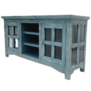 Rustic Teal Glass Panel TV Stand