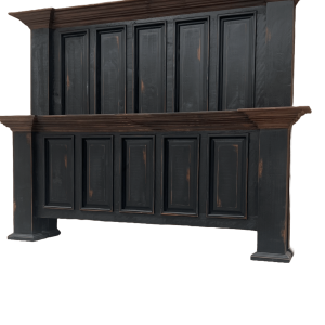 Rustic Style King size bed featuring solid raised panel design and crown moldings