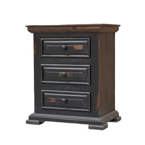 RUSTIC STYLE NIGHSTAND, 3 DRAWERS, FEATURING SOLID RAISED PANELS AND CROWN MOLDING ACCENTS