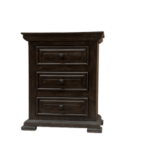 Rustic Style Nightstand, 3 drawers featuring solid raised panels and crown molding accents