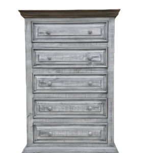 RUSTIC STYLE CHEST, 5 DRAWERS, FEATURING SOLID RAISED PANELS AND CROWN MOLDING ACCENTS