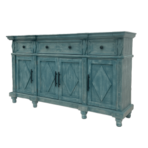 RUSTIC SERVER WITH 6 GLASS DOORS FEATURING A "X" DESIGN