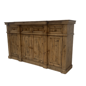 RUSTIC STYLE SERVER WITH 4 DOORS AND 3 DRAWERSFEATURING CROWN MOLDING AND FRAMED PANELS