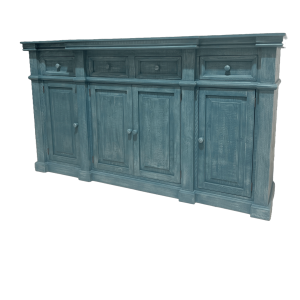 RUSTIC STYLE SERVER WITH 4 DOORS AND 3 DRAWERSFEATURING CROWN MOLDING AND FRAMED PANELS