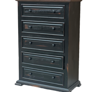RUSTIC STYLE CHEST, 5 DRAWERS, FEATURING SOLID RAISED PANELS AND CROWN MOLDING ACCENTS
