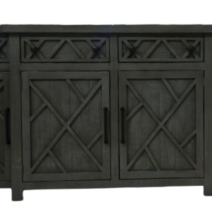 RUSTIC STYLE SERVER WITH 4 DRAWERS AND 4 DOORS, FEATURING CARVED GEOMETRIC FRONTS