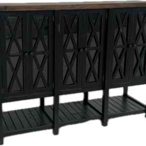 RUSTIC SERVER WITH 6 GLASS DOORS FEATURING A "X" DESIGN