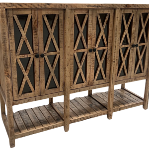RUSTIC SERVER WITH 6 GLASS DOORS FEATURING A "X" DESIGN