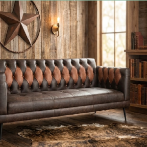 Two-Tone Diamond Tufted Leather Sofa