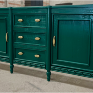 Madrid Green Sideboard with cabinet doors, center drawers, and antique gold hardware